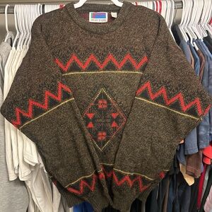 Vintage 80s Sweater Graphix
Geometric Knit Crewneck Brown Red Sweater Size L